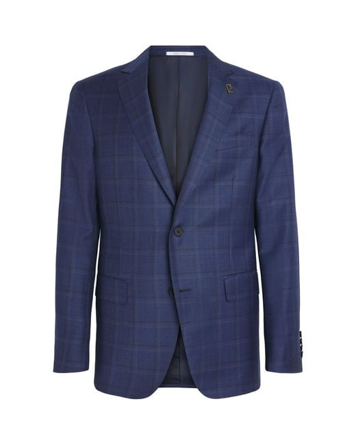 Pal Zileri Blue Wool Check Blazer for men