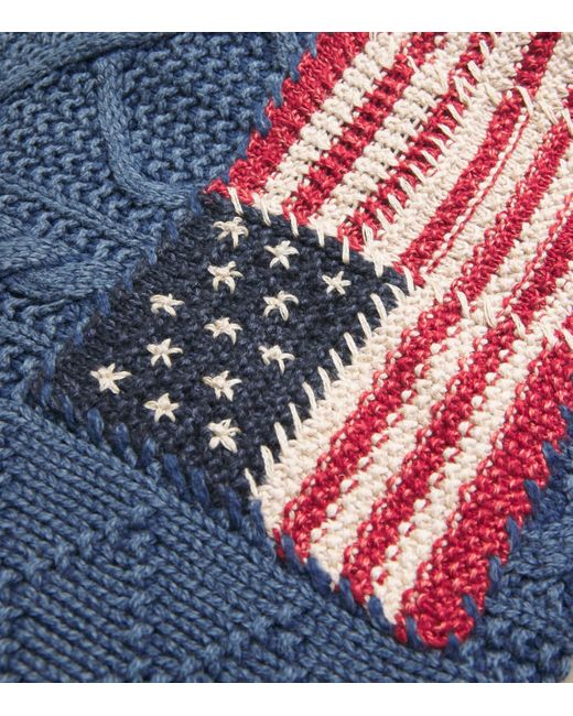 Polo Ralph Lauren Blue Cotton Aran-Knit Flag Sweater