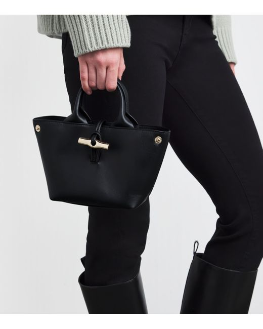 Longchamp Black Extra Small Leather Le Roseau Top-Handle Bag