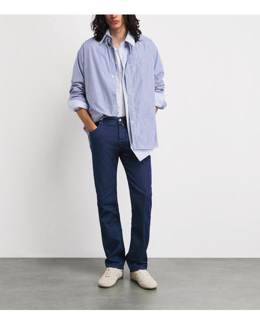 Jacob Cohen Blue Crocodile Leather Patch Straight Jeans for men
