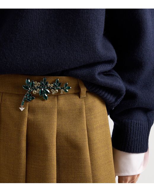 Prada Green Pleated Hopsack Midi Skirt