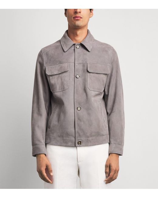 Lardini Gray Sheepskin Suede Jacket for men