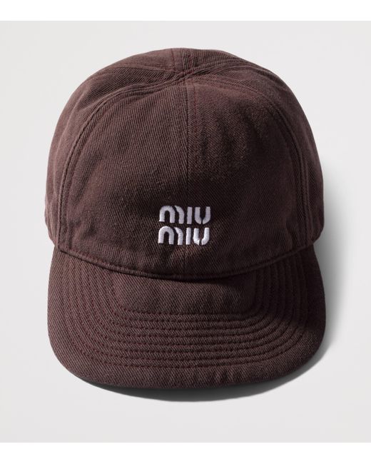 Miu Miu Brown Cotton Cord-Detail Baseball Cap
