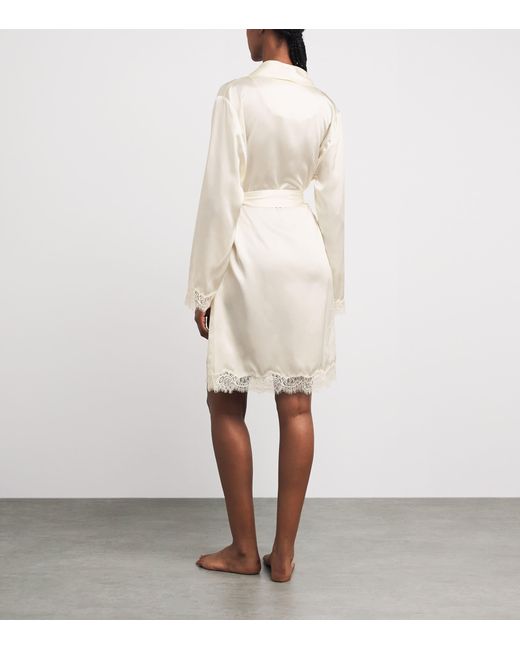 Harrods White Silk Lace-Trim Short Night Robe