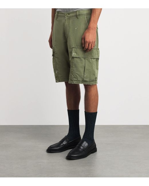CHERRY LA Green Cotton Paint Splatter Cargo Shorts for men