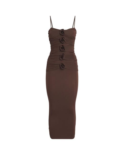 Maygel Coronel Brown Floral Appliqué Susurro Midi Dress