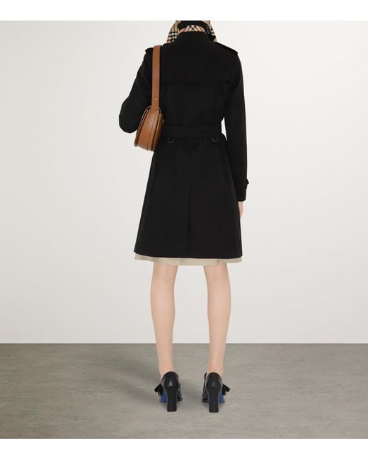 Burberry Black Gabardine Kensington Mid-Length Trench Coat