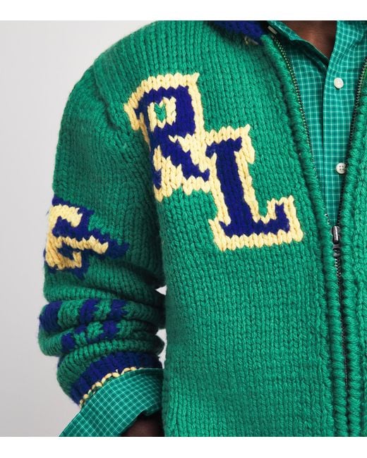 Polo Ralph Lauren Green Wool Varsity Zip-Up Cardigan for men