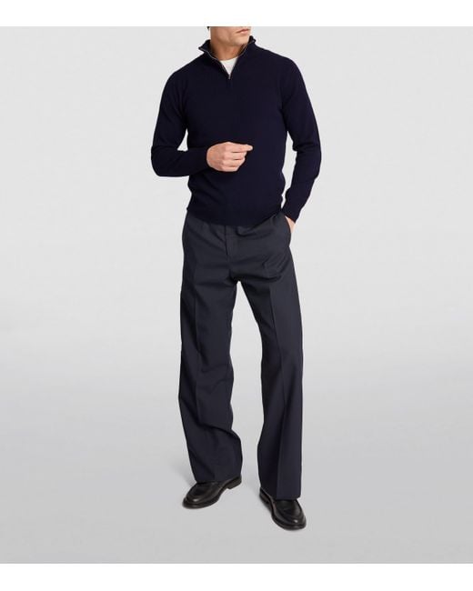 Harrods Blue Cashmere Zip-Up Sweater for men