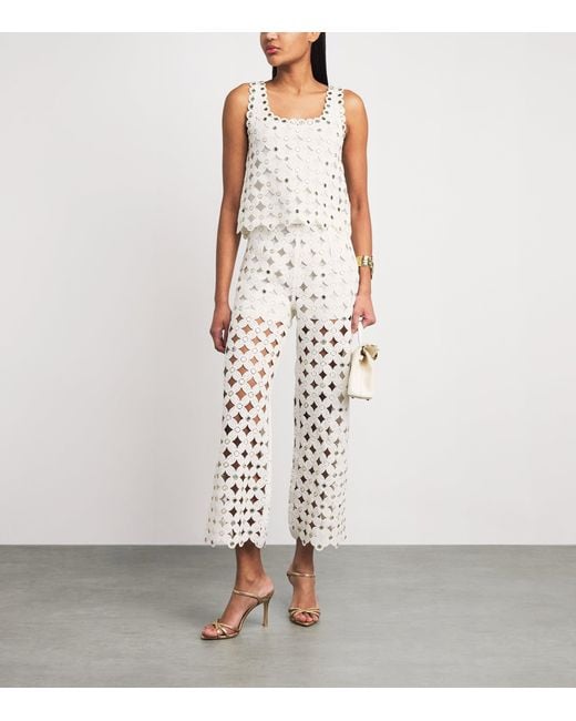 Maje White Mirror-Detail Crochet Top