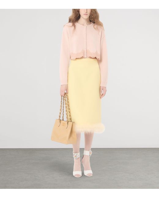 Valentino Yellow Virgin Wool-Silk Trimmed Midi Skirt