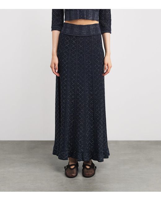 Sandro Blue Knitted Embellished Maxi Skirt
