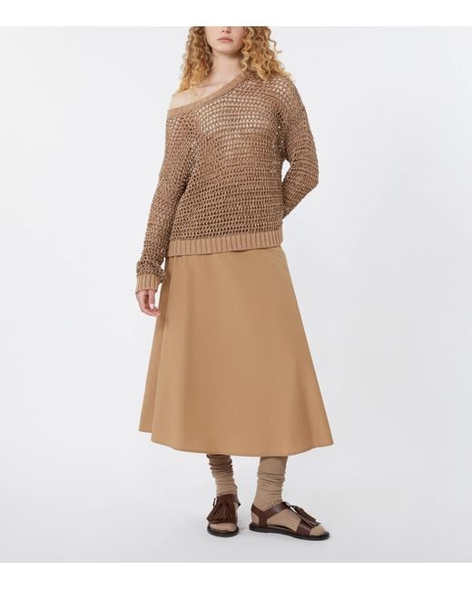 Weekend by Maxmara Brown Linen-Blend Open-Knit Sweater