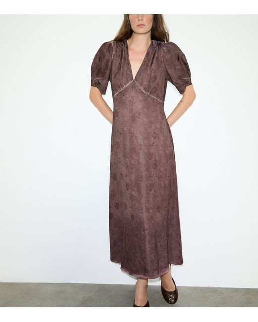 MAX&Co. Brown Floral Jacquard Midi Dress