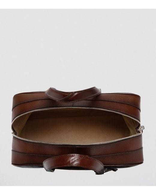 Santoni Brown Leather Weekend Bag for men