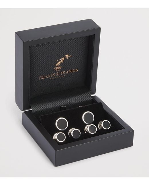 Deakin & Francis White Sterling And Onyx Round Cufflinks for men