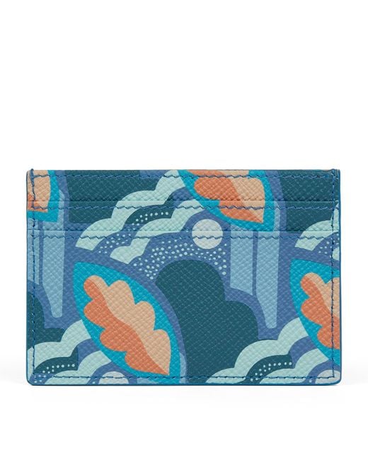 Smythson Blue Leather Panama Bloom Card Holder