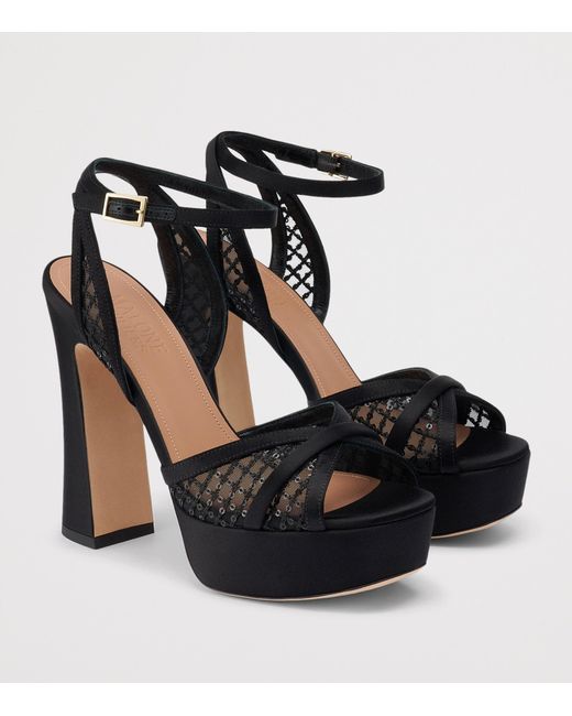 Malone Souliers Black Sequin Mesh Sylvie Platform Sandals 125