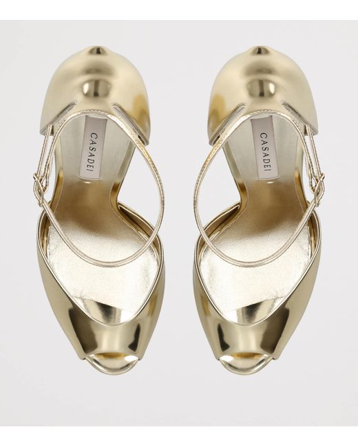 Casadei Metallic Leather Flora Platform Heels 140
