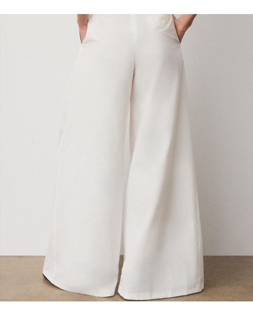 Ralph Lauren White Cotton-Blend Poplin Vanessa Wide-Leg Trousers