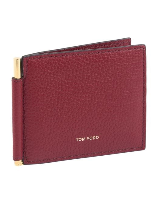 Tom Ford Leather Money Clip Wallet in Red for Men | Lyst