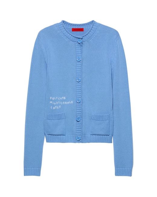 MAX&Co. Blue Cotton Embroidered Cardigan