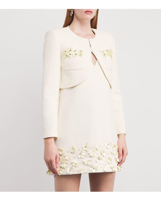 Self-Portrait White Cropped Sequinned Jacket