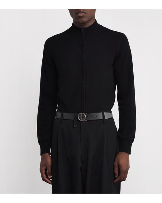 Giorgio Armani Black Leather Grooved Buckle Belt for men