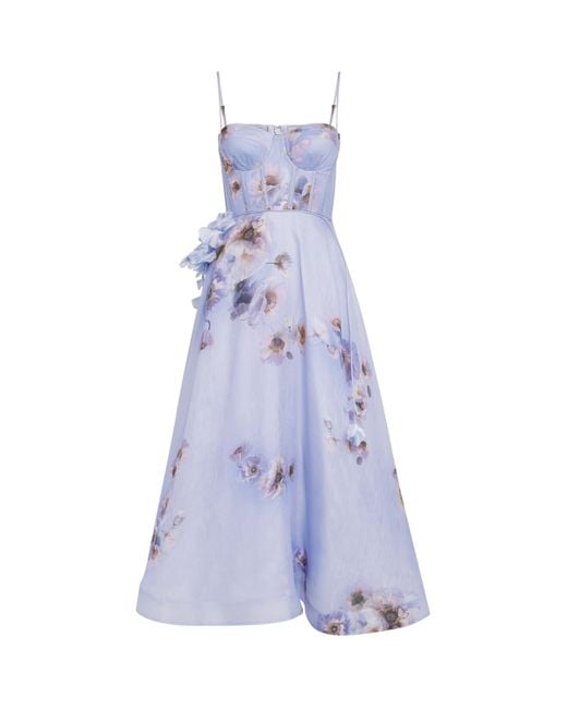 Zimmermann Purple Linen-Silk Hypnotic Picnic Midi Dress