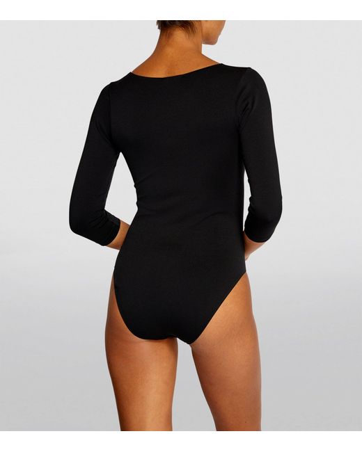 Falke Black Cropped-Sleeve V-Neck Bodysuit
