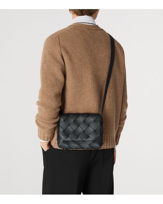 Bottega Veneta Black Leather Intreccio Diago Cross-Body Bag for men