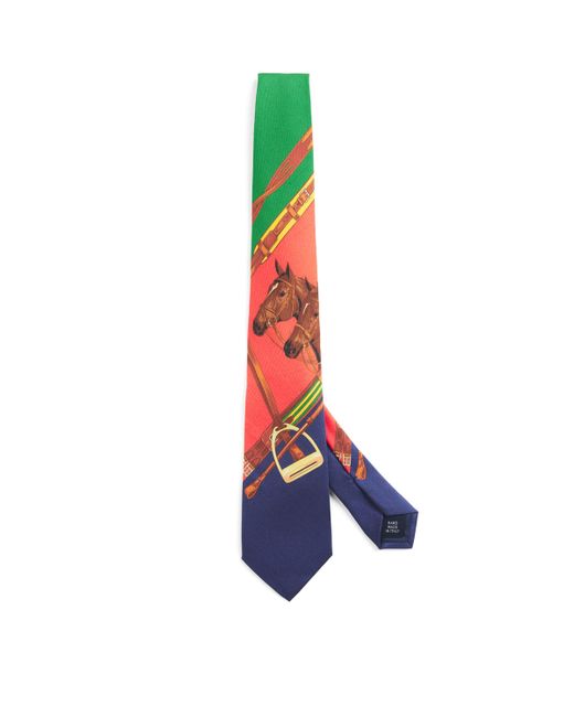 Polo Ralph Lauren Blue Cashmere-Silk Equestrian Print Tie for men