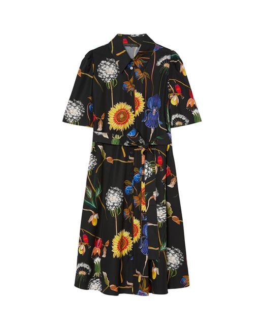 Marina Rinaldi Black Cotton Printed Midi Shirt Dress