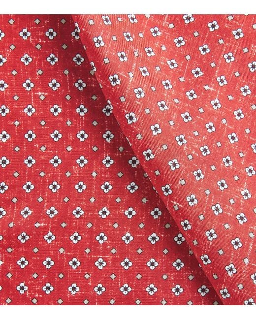 Isaia Red Geometric Print Pocket Square for men