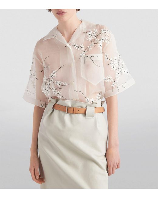 Prada White Silk-blend Embroidered Shirt