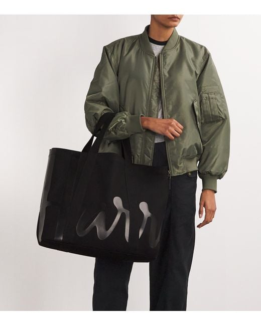 Harrods Black Large Cotton Logo Tote Bag
