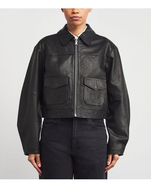 PAIGE Black Cropped Clyde Leather Jacket