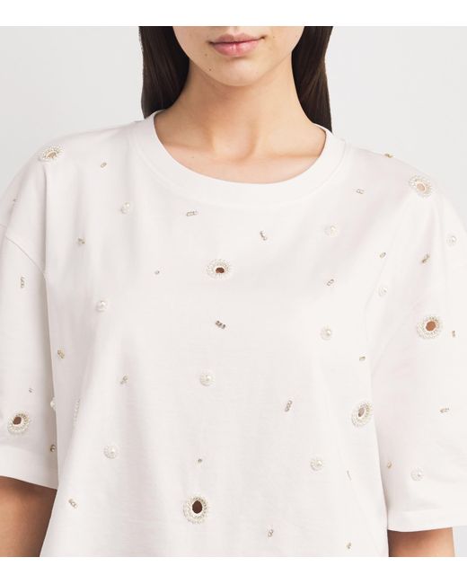 Sandro White Cotton Embellished T-Shirt