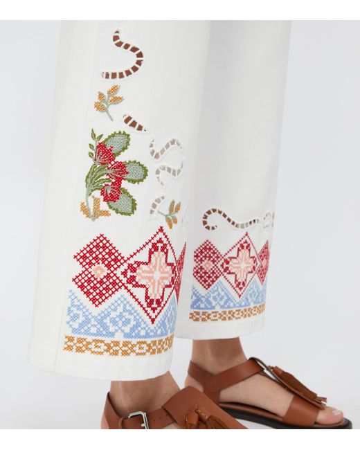 Weekend by Maxmara White Embroidered Wide-Leg Jeans