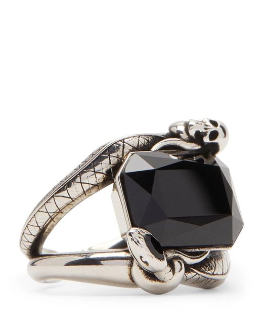 Alexander McQueen Black Swarovski Crystal Snake And Skull Ring for men