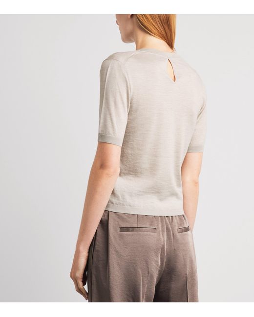 Agnona White Wool-Silk-Cashmere Scoop-Neck Sweater