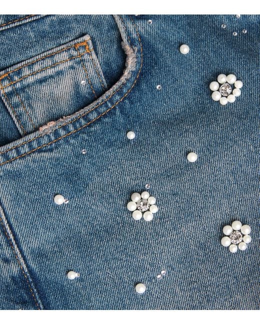 Maje Blue Embellished Wide-Leg Jeans