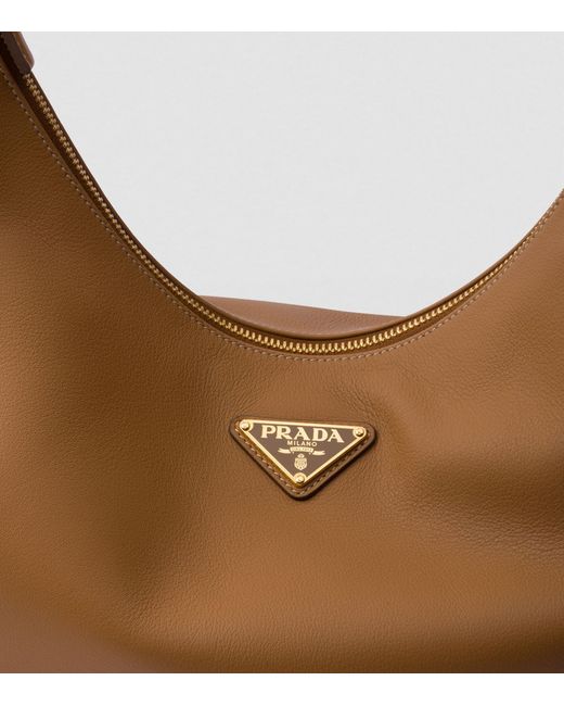 Prada Brown Large Leather Arqué Shoulder Bag