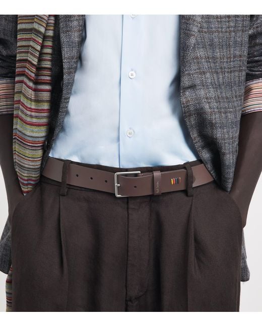 Paul Smith Brown Leather Signature Stripe Stitch Belt for men