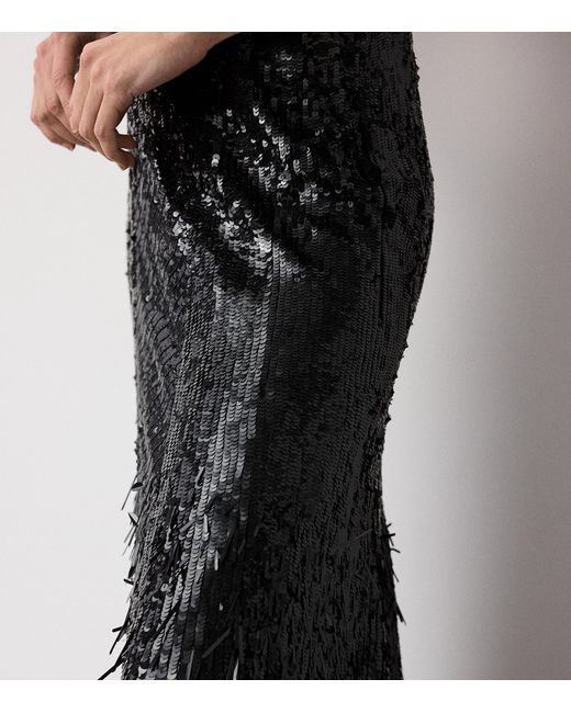 Ralph Lauren Black Tulle Embellished Milani Midi Skirt