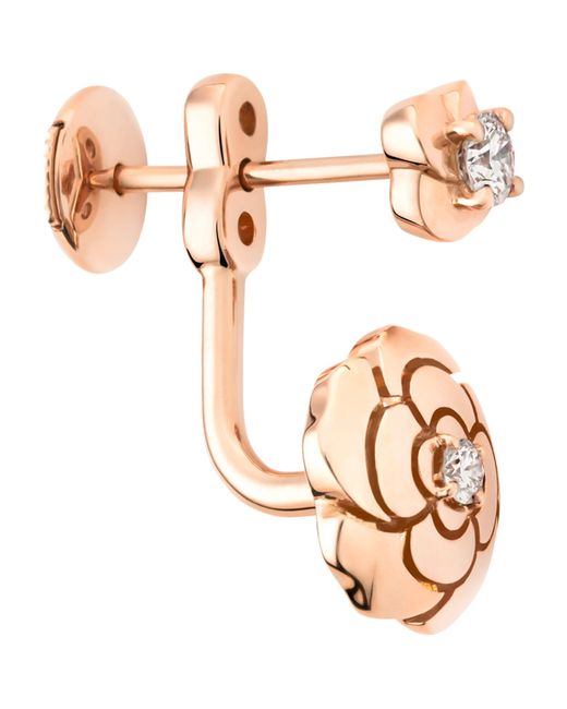 Chanel Metallic Rose Gold And Diamond Camélia Single Earring