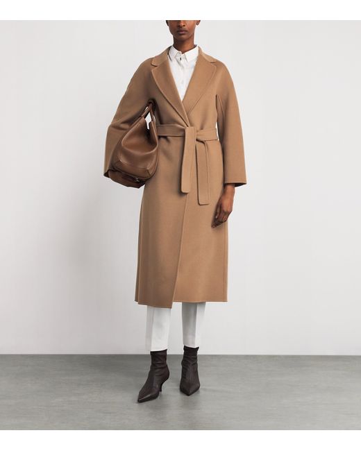 Max Mara Brown Virgin Wool Midi Wrap Coat