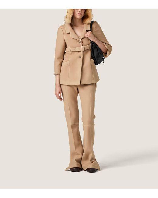 Miu Miu Natural Wool Waxed Flare Trousers
