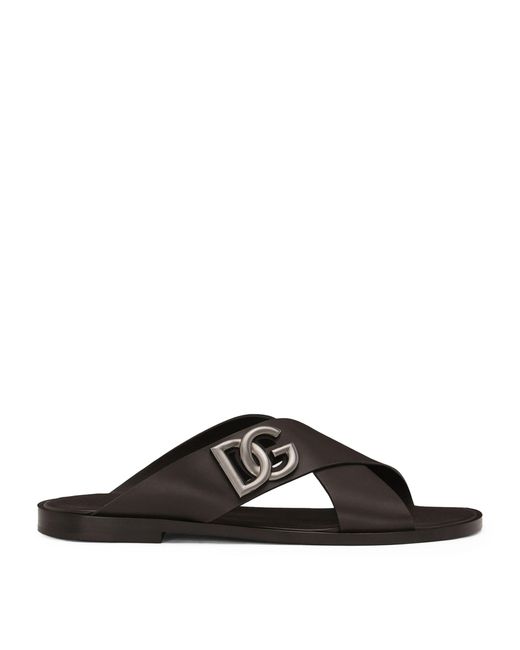 Dolce & Gabbana Black Leather Logo Cross-over Sandals for men