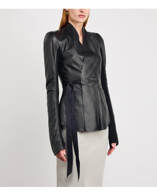 Rick Owens Black Wool-Panel Hollywood Leather Jacket